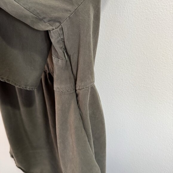 Boden Shirt 12 Curved Seam Tunic Olive Green Mineral Wash Bell Sleeves Boho - Picture 9 of 12